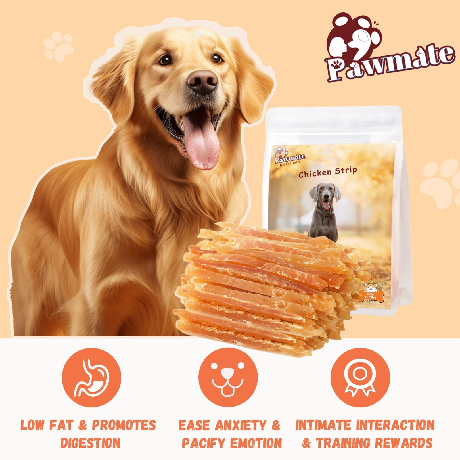 (2 pack) Pawmate Chicken Jerky Dog Treats, High Quality Premium Jerky Snacks for Small Medium Large Dog, 11 oz