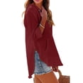 thumbnail image 4 of Women's Beach Cover Up Hoodies Sweatshirt Long Sleeve Sun Protection V Neck Breathable Shirt Top with Pockets Wine XL, 4 of 7