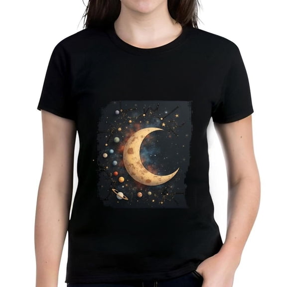 Women's Cotton Short Sleeve T-Shirt Planet Design Space Theme Stylish and Comfortable