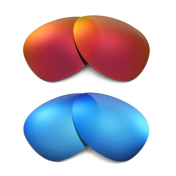 Walleva 2 Paris Polarized Replacement Lenses For Oakley Plaintiff Sunglasses-Ice Blue   Fire Red