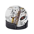 thumbnail image 4 of Sax Tunes Leather Coasters With Leather Holder Set Of 6 Round Coasters for Home and Kitchen Decor, 4 of 7