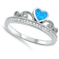 thumbnail image 4 of CHOOSE YOUR COLOR Blue Simulated Opal Heart Tiara Crown Promise Ring 925 Sterling Silver Band White CZ Female Size 10, 4 of 4