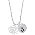 thumbnail image 1 of Delight Jewelry Silvertone Large Rose Outline Silvertone Script Initial Disc - S - Charm Necklace, 20"+3", 1 of 4