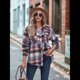 thumbnail image 5 of Camisas A Cuadros para Mujer, de Larga, con Botones, Estilo Babydoll, Peplum, Blusas Informales Extragrandes con Bolsillos Naranja M, 5 of 10