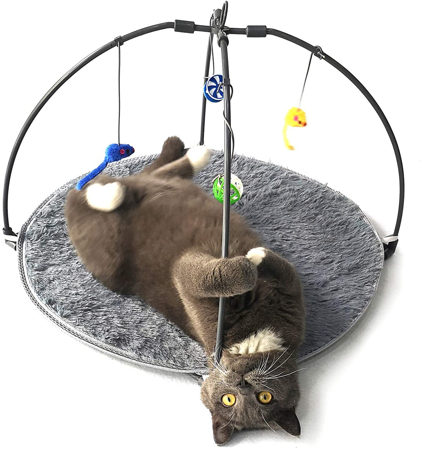 Lâ Vestmon Kitten Bed Multi-Function Pet Kitten Cat Interactive Activity Soft Fleece Folding Toy Mat Bed With Hanging Toys Bells Balls And Mice.