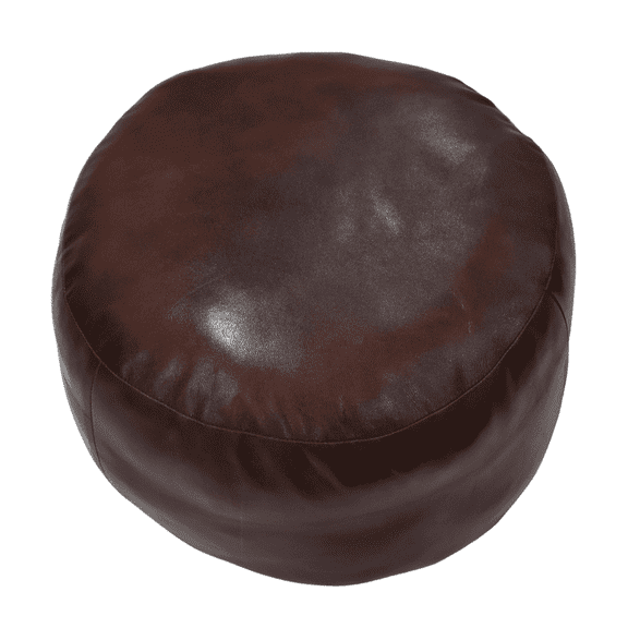 Kika Home Collections (Made in India) Handcrafted Solid Goat Leather Round Pouf 21” x 21” x 12” Brown Recycled Cotton Fill
