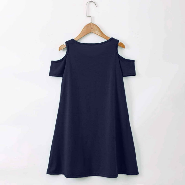 Tiijoy Girls Cold Shoulder Active Play Dress Solid Color Summer