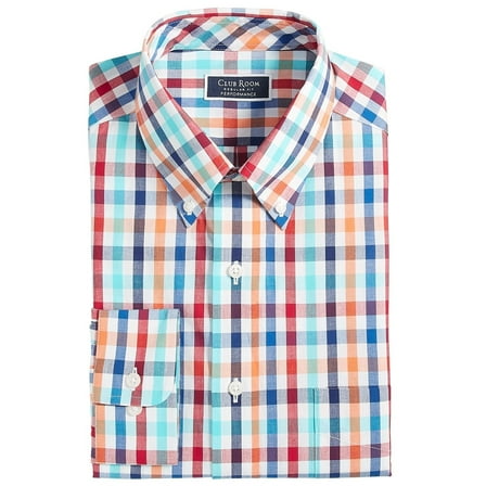 Club Room Dress Shirt Men's 18.5 34/35 Multicolor Regular-Fit Summer Plaid