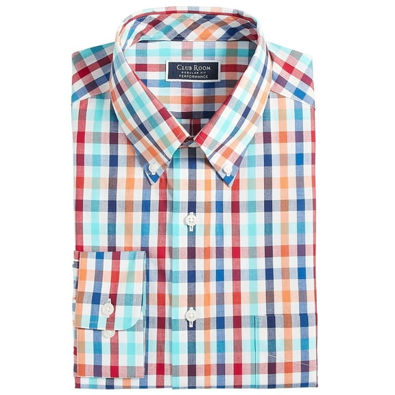 Club Room Dress Shirt Men's 18.5 34/35 Multicolor Regular-Fit Summer Plaid