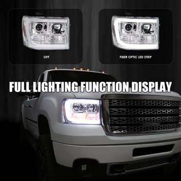 LED DRL Projector Headlights For 2007-2013 GMC Sierra 1500/2500HD/3500HD - Black Housing, Clear Lens