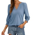 thumbnail image 3 of 3/4 Sleeve Tops for Womens Summer Flowy V Neck Hollow Out Blouses Casual Dressy Loose Fit Business Work Shirts, 3 of 7