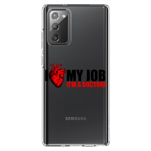 DistinctInk Clear Shockproof Hybrid Case for Samsung Galaxy Note 20 (6.7" Screen) - TPU Bumper Acrylic Back Tempered Glass Screen Protector - I Heart My Job - I'm A Doctor