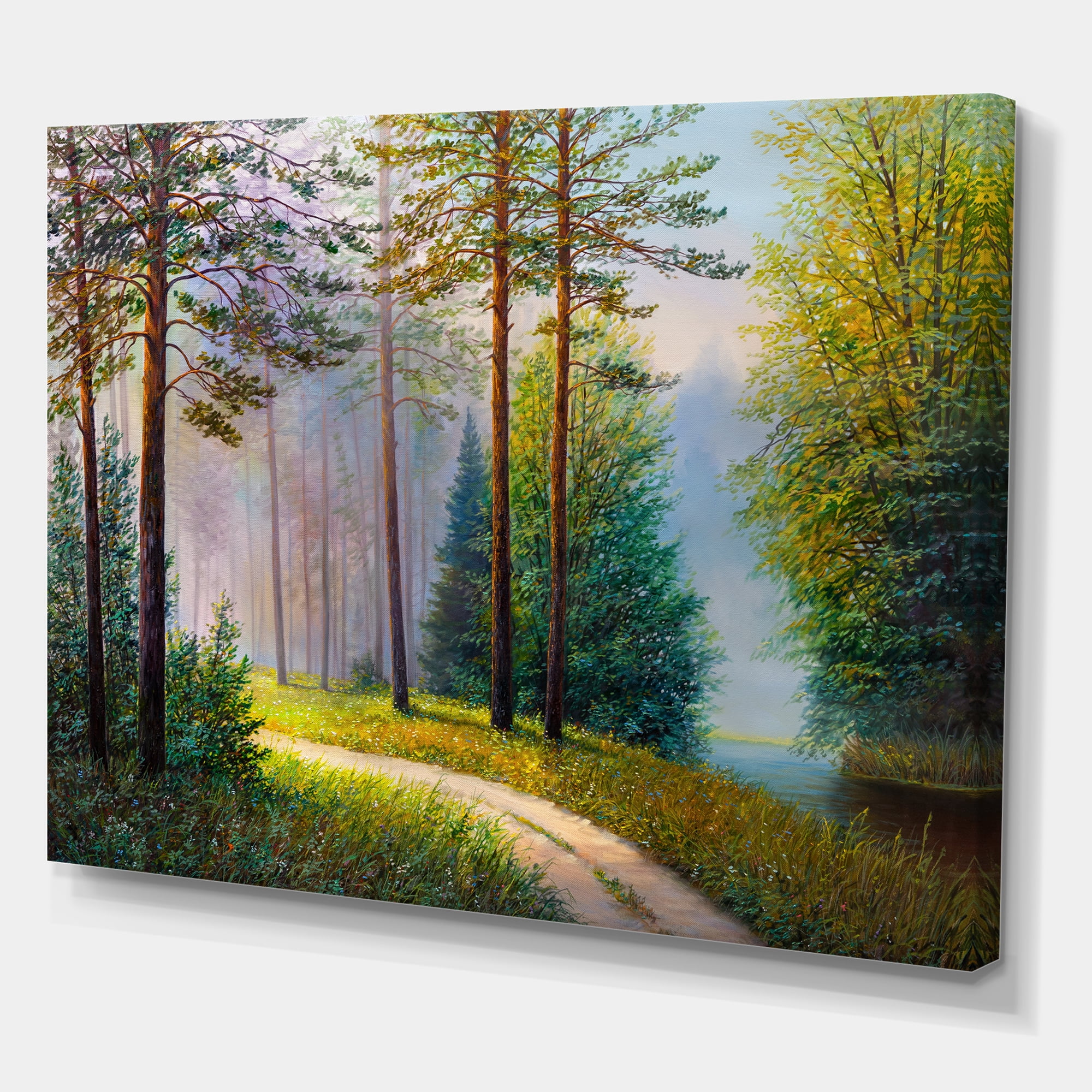 Designart ' Subtle Sunset Light Through The Trees II ' Lake House Canvas Wall Art Print
