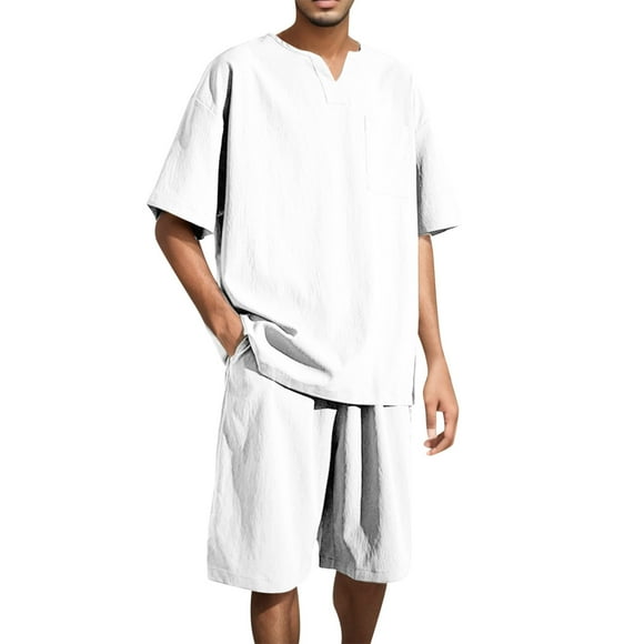 Ketyyh-chn99 Mens Suit Summer Swim Short Sets Polo Shirts for Men Shorts Set Summer Outfits Casual Suit 2 Piece Shorts Tracksuit Set White,M