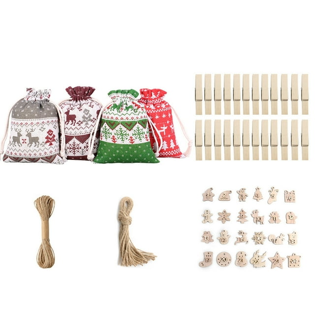 SUNSIOM Christmas Candy Bag Set Hanging Drawstring Gift Bags Treat Bags with Rope and Tag/Stickers