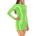 thumbnail image 3 of RUNQHUI Robe Moulante à Manches Longues Brillante pour Femmes Col Montant Lisse Extensible Mini Robes Fluorescent_vert m, 3 of 6