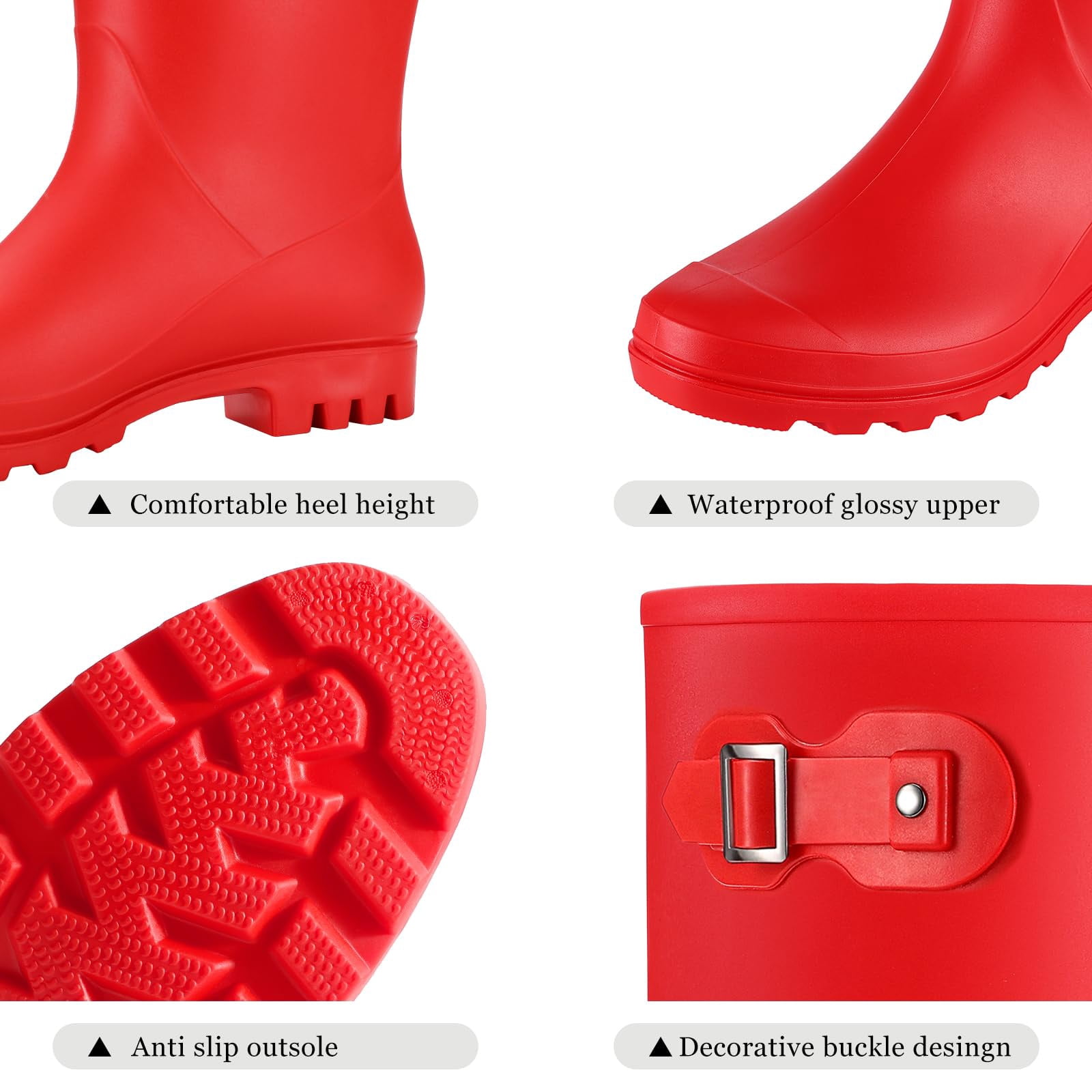 Litfun Mid Calf Rain Boots for Women Waterproof Garden Shoes, Red, Size 6