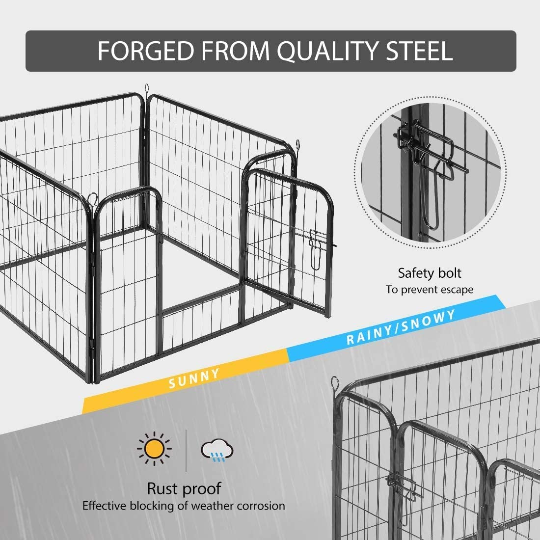 SPECSTAR Heavy Duty Foldable Metal Indoor Outdoor Exercise Pet Fence Barrier Playpen Kennel for Dogs Cats