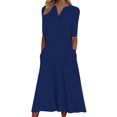 thumbnail image 1 of QJUHUNG Midi pour Femme Été Décontracté en Vrac Boho Imprimé Floral Col Rond Manches Courtes Genou Longueur Robe Froncée avec Poches, 1 of 4