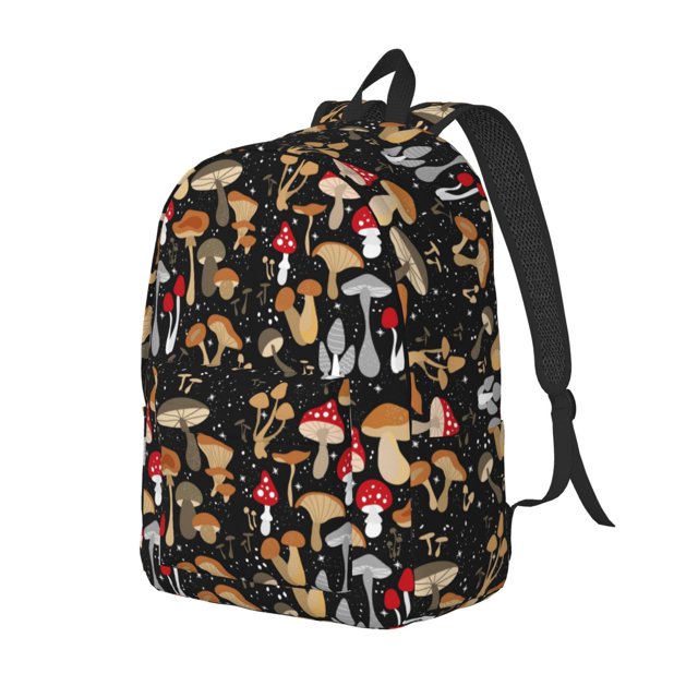 Disketp Various Mushrooms print Canvas Backpack Lightweight Travel Daypack Student Rucksack Laptop Backpack-