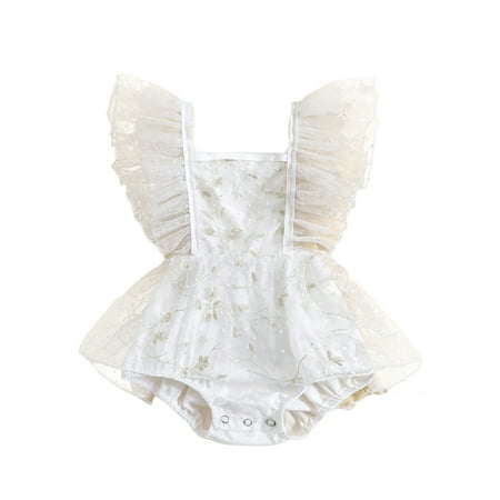 

Suanret Newborn Baby Girls Romper Dress Casual Summer Floral Embroidery Mesh Jumpsuit Cute Bodysuit Clothes White 3-6 Months