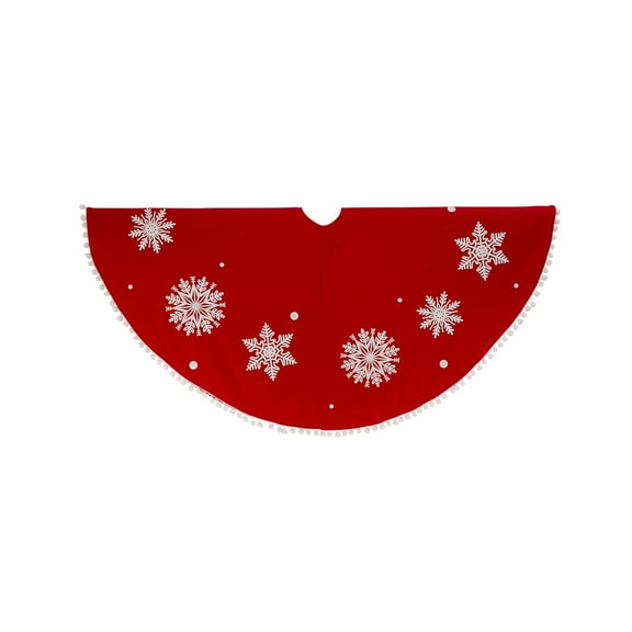 Gerson Company 48-In Diameter Velvet Felt Holiday Pom Pom Snowflake Tree Skirt