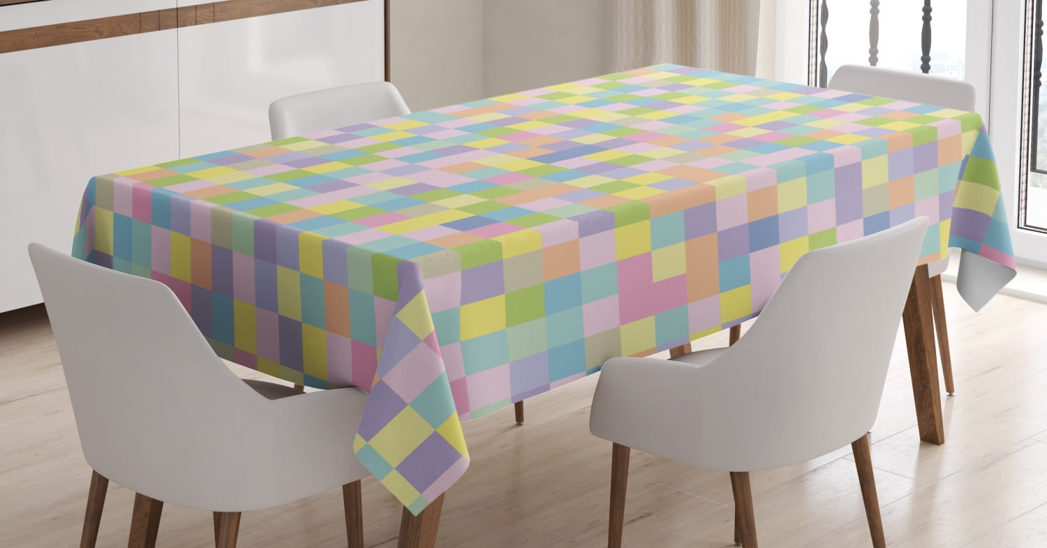 Pastel Tablecloth, Colorful Squares Pattern Checkered Mosaic Style