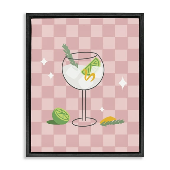 Stupell Industries Gin & Tonic on Checkered Food & Beverage Painting Black Floater Framed Canvas Art Print Wall Art, 17 x 21