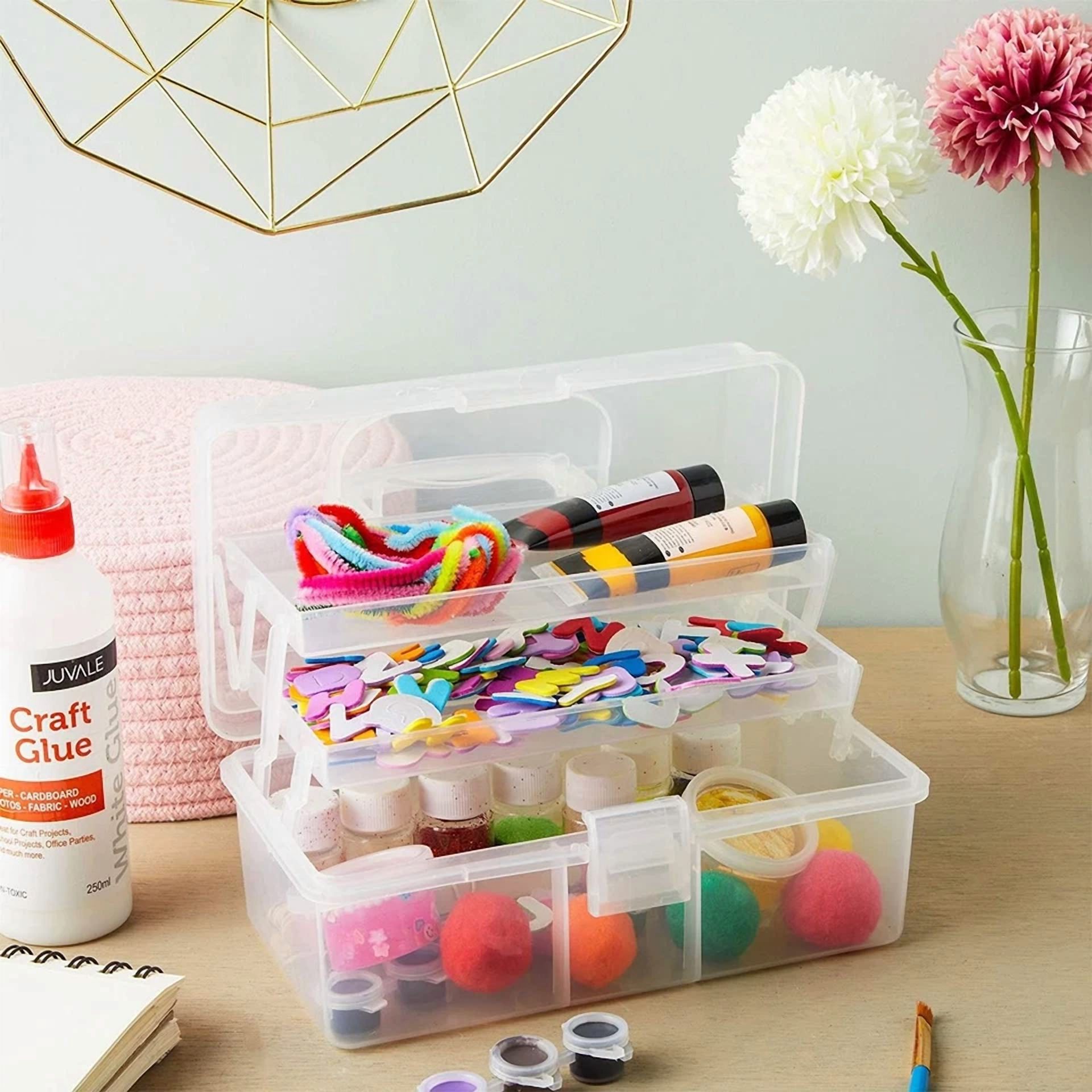 CRESTIN- Art & Craft Storage Box With Handle, Plastic Sewing Organizer With 2 Trays