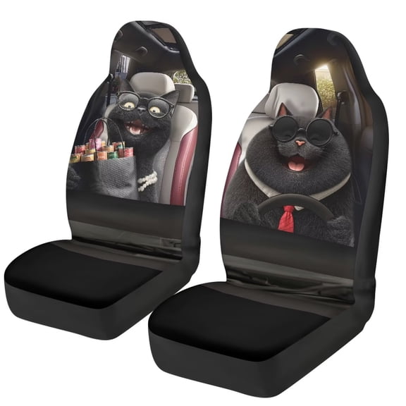 Garronmavis Front Car Seat Cover Thin Car Seat Cover 2 Pack Elastic Breathable Interior Accessories fit for Most of SUV,Sedan,Trucks Black Cat Driving