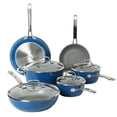 thumbnail image 1 of Sur La Table Kitchen Essentials - Juego de ollas y sartenes de aluminio forjado antiadherentes con interior de cerámica de titanio sin PFA, 10 piezas, color azul, compatibles con inducción, 1 of 5