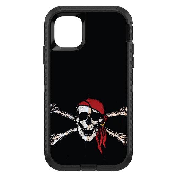 DistinctInk Custom SKIN / DECAL compatible with OtterBox Defender for iPhone 11 Pro (5.8" Screen) - Black Red Pirate Flag