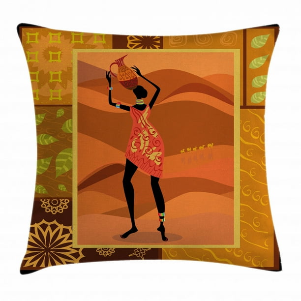 African Woman Throw Pillow Cushion Cover Frame With Natural Autumn Elements Native Girl With Vase Exotic Zulu Print Decorative Square Accent Pillow Case 24 X 24 Inches Multicolor By Ambesonne Walmart Com