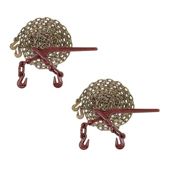 1/4" Grade 70 Chain and Binder Kit | (2) 1/4" - 5/16" G70 Lever Style Snap binder  & (2) 1/4" x 20' G70 Chain w/ Grab Hooks | 3150 lbs Safe load Limit for Truck & Flatbed Trailer