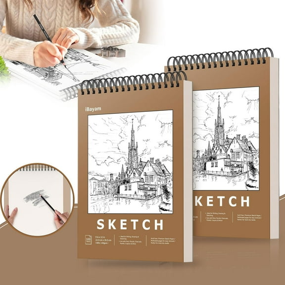 Clearance Office&Craft&Stationery under $20,9" X 12" Premium Sketch Book Set 1 Pack Bound Drawing Paper 100 Sheets (68lb/100gsm) Sketchbook Art Drawing Painting Sketching Pad Supplies For Chilre