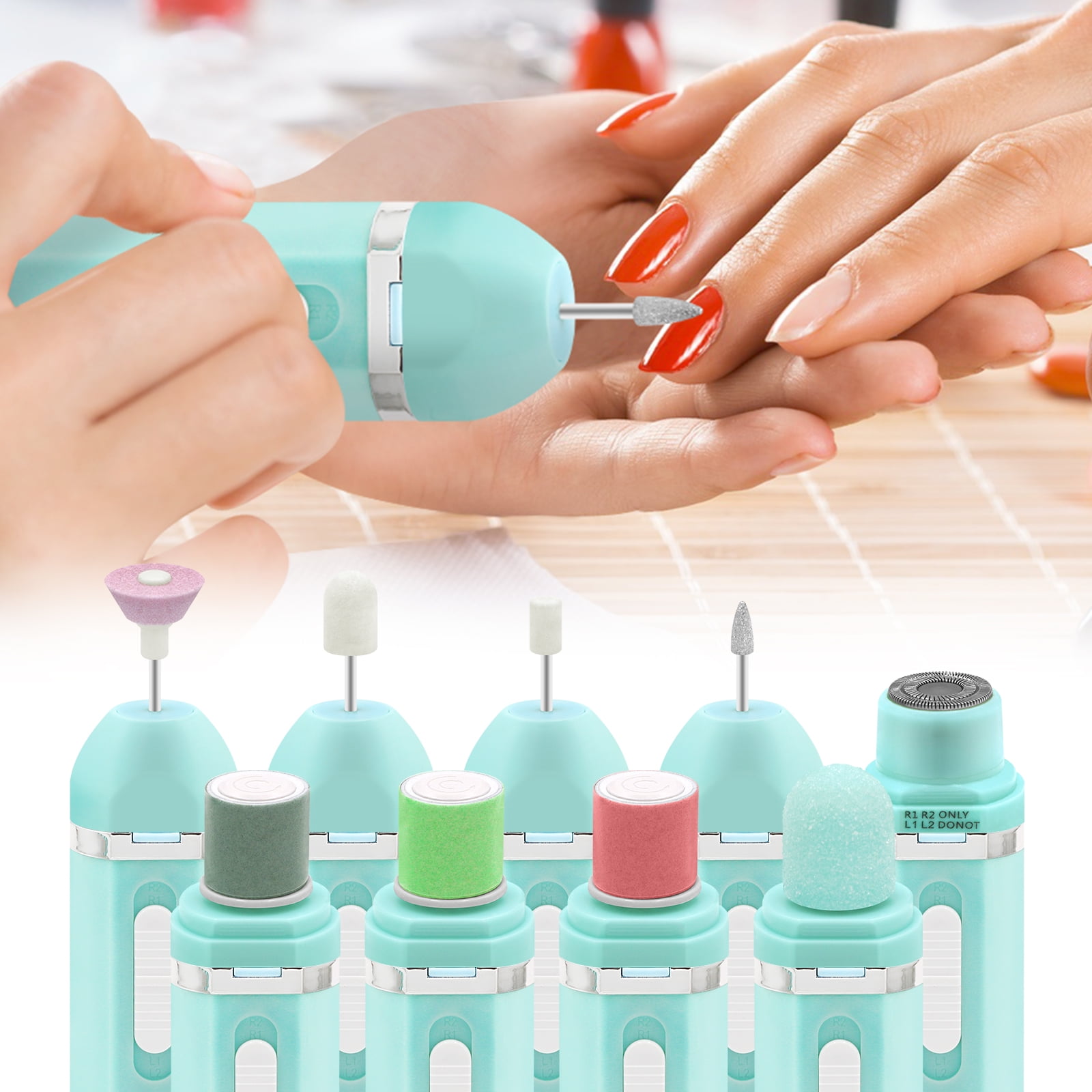9 in 1 Women's Painless Hair Removal Nail Drill Buffer Electric Nail File Pedicure Tool Manicure Set Callus Pumice Stone for Feet Hands
