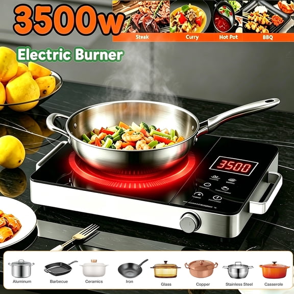 LASIEYO 3500W Hot Plate Electric Ceramic Stove Infrared Induction Cooker Home Cooktop Cooking Furnace US 110V, Electric Stove Portable Cooker Cooktop 2 Handle for Cooking
