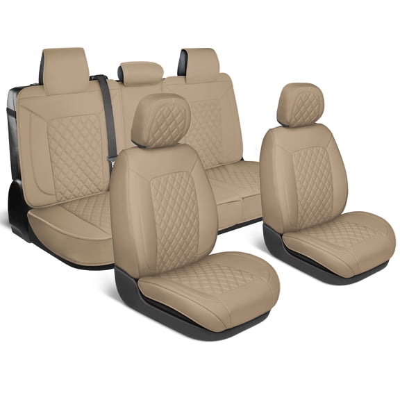 MotorBox Prestige Edition Napa Leather Seat Covers Full Set – Beige Car Seat Covers Front Seats and Back Car Seat Protector, Waterproof and Universal Fit for Most Small to Medium Autos, Trucks & SUVs