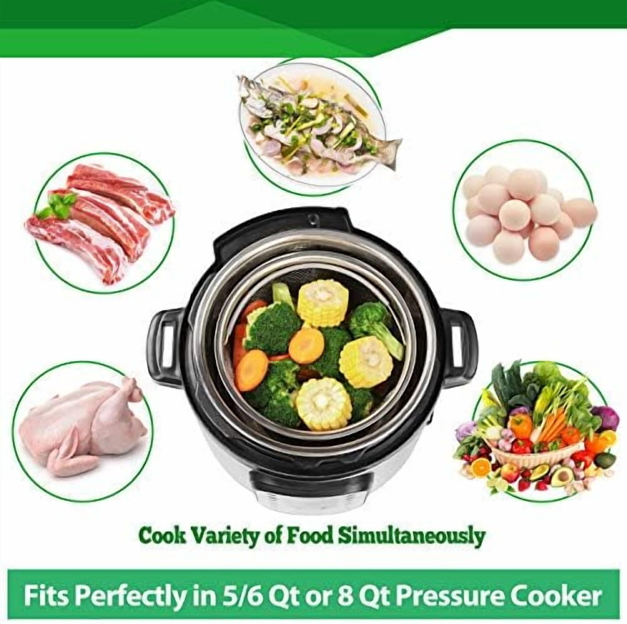 Steamer Basket for Instant Pot Accessories 6 qt or 8 quart - 2 Tier Stackable 18/8 Stainless Steel Mesh - Silicone Handle - Vegetable Steamer Insert, Egg Basket, Pasta Strainer,Silver