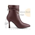 thumbnail image 4 of BLISSFUL STEP Women's Ankle Boots Stiletto Heel Pointed Toe Rivet Decor Back Zip Boots Burgundy 7, 4 of 6