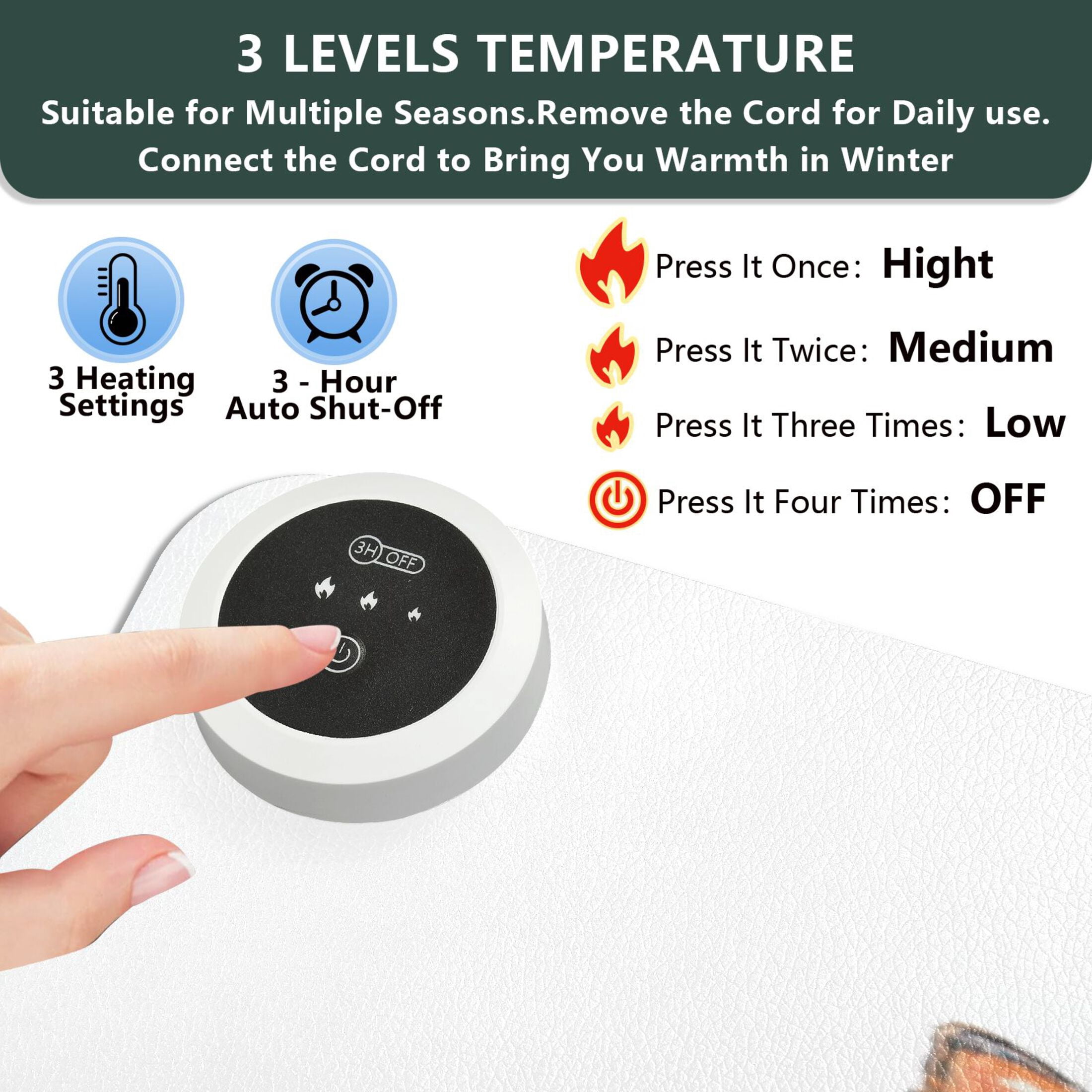 Large Heated Desk Mat Mouse Pad 31.5"x13"PU Leather Graphene Heating Desk Warmer with 3 Temperature Settings 110V US Plug Non-Slip Warm Pad for Home, Office, and Gaming Cute White Little Rabbit