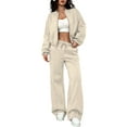 thumbnail image 2 of Women'S 2 Piece Outfits Sweatsuit Zip Up Long Sleeve Sweatshirt with Wide Leg Sweatpants Apricot Color XL, 2 of 8
