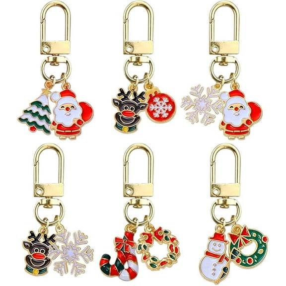 6 Pcs Christmas Keychain for Women Bag Charms Santa Claus Elk Car Key Chain Kawaii Keychain Cute Xmas Tree Snowflake Christmas Purse Charm Purse Accessories