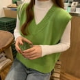 thumbnail image 3 of Women V-Neck Knit Sweater Vest Solid Color Style Sleeveless Crop Knit Vest, 3 of 5