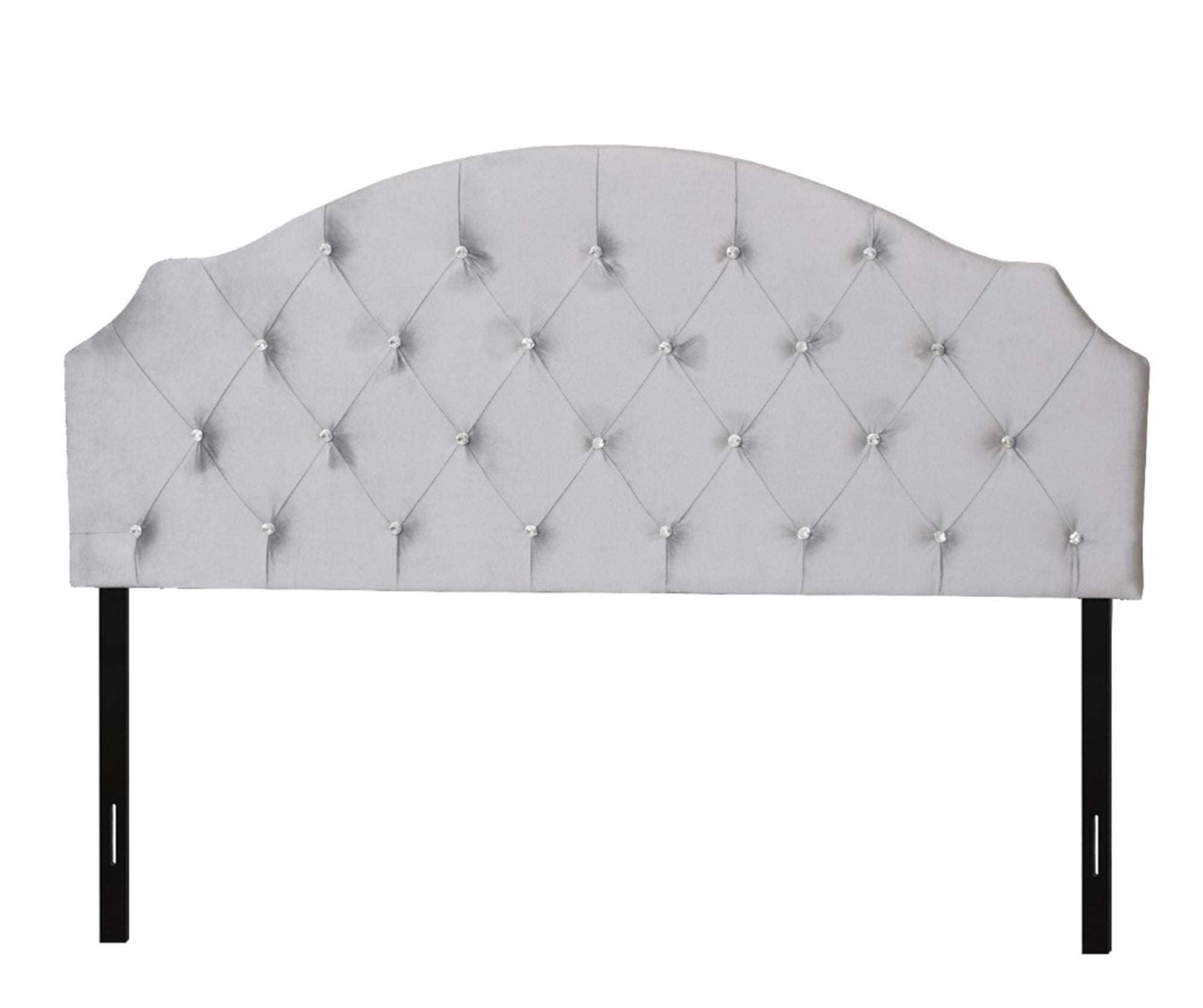 Home Design Evelina King Tufted Upholstered Headboard, Silver Gray, Velvet with Diamond Button Tufting, Modern Bedroom Furniture