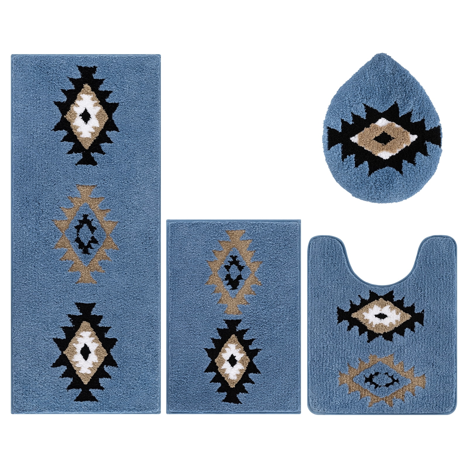 Bathroom Rugs Sets 4 Piece with Toilet Lid Cover, Non Slip Bathroom Mats Extra Soft Chenille Bath Rugs Absorbent Shaggy Rugs Perfect Plush Mats U-Shaped Toilet Rug and Toilet Cover Kitchen