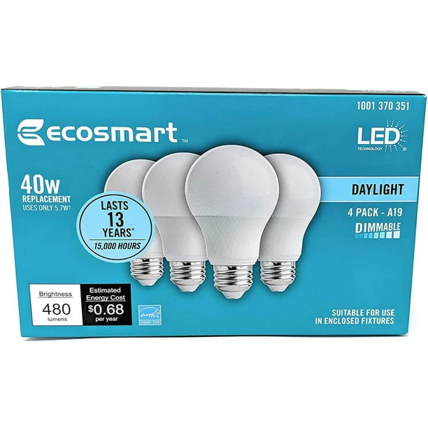 EcoSmart 40Watt Equivalent Daylight A19 Dimmable LED Light Bulb (4
