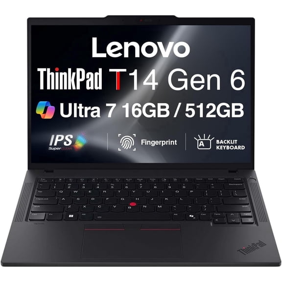 Lenovo ThinkPad T14 Gen 6 Copilot AI Business Laptop 14.0in IPS FHD Display (Intel Ultra 7-255U, 16GB DDR5, 512GB PCIe SSD, Backlit KB, Fingerprint, 5MP webcam, 2 Thunderbolt 4, Win 11 Pro)