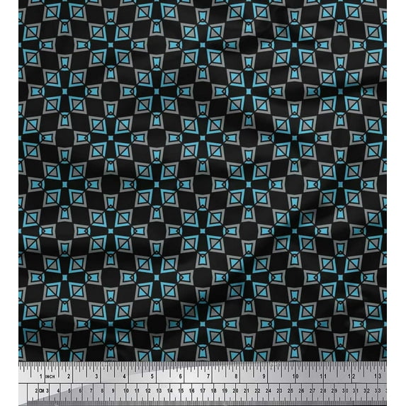 Soimoi Black Poly Georgette Fabric Square & Triangle Geometric Printed Fabric 1 Yard 52 Inch Wide