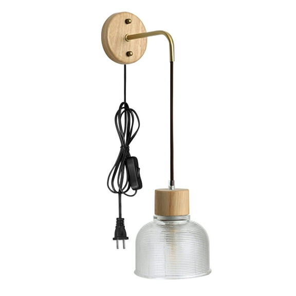 Kiven Plug in Wall Lamp, Modern Style Wall Sconce with 5.9ft Plug-in Cord, On/Off Switch, E12 Socket 1-Light Glass Wall Lights Fixtures for Bedside Reading